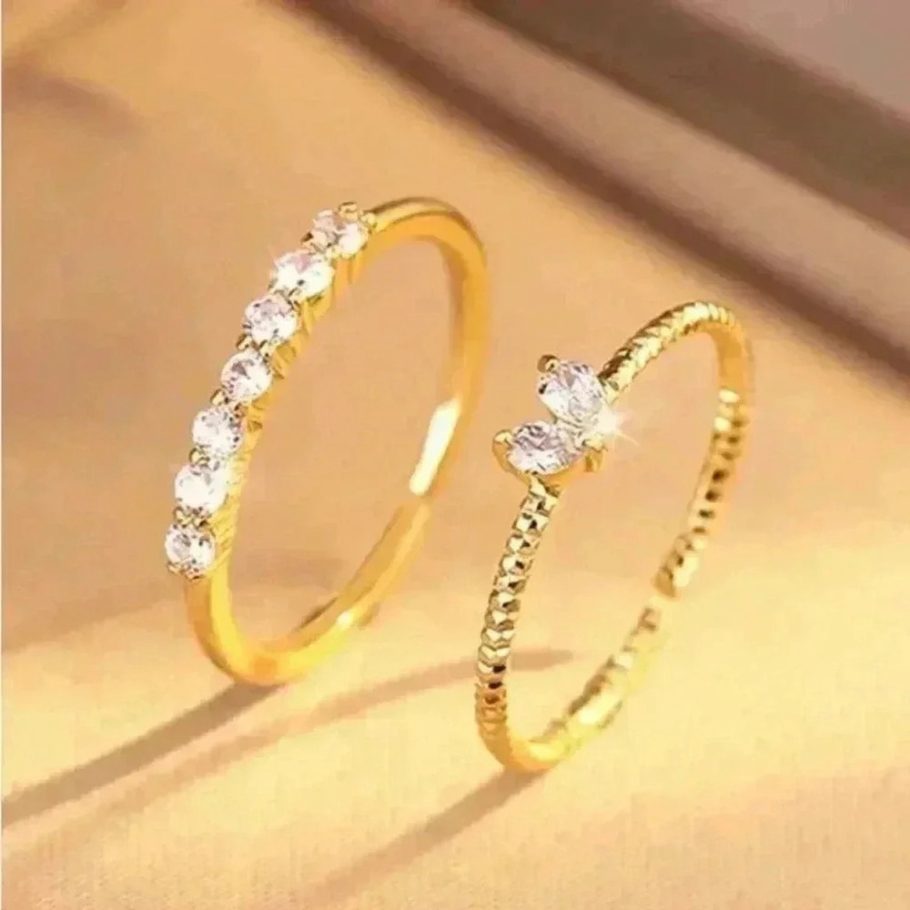 ⚠️Clearance 2 PCs Cubic Zirconia Heart Decor Ring - Picture 2 of 6